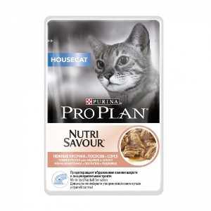 Влажный корм Pro Plan Housecat нежные кусочки с лососем в соусе 85 гр