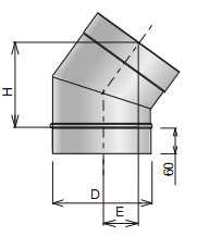 Жесткая вставка для дымохода K45 колено 45 градусов
