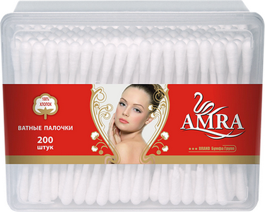 Ватные палочки прямоугольник AMRA 200 шт