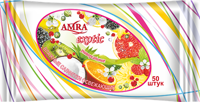  Салфетки влажные AMRA EXOTIC освежающие с ароматом, 50 шт - AMRA (Россия)