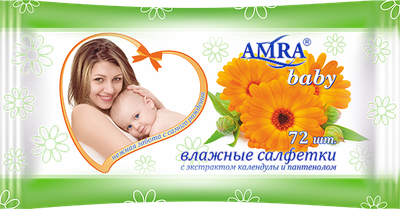  Салфетки влажные AMRA для детской гигиены с с календулой и пантенолом, 72 шт - AMRA (Россия)