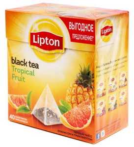 Чай Lipton ароматизированный в пирамидках 72 г Tropical Fruit черный чай с кусочками фруктов