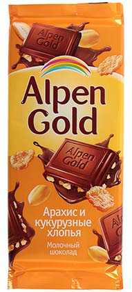 Шоколад Alpen Gold Арахис и кукурузные хлопья молочный шоколад 90 г