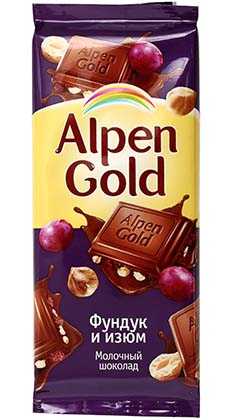 Шоколад Alpen Gold Фундук и изюм молочный шоколад 90 г