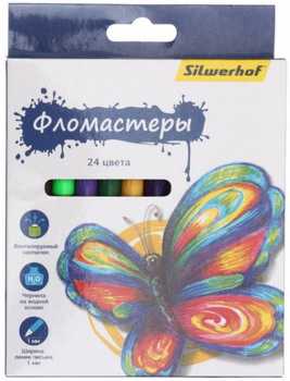 Фломастеры «Бабочки» в картонной упаковке, 24 цветов, толщина линии 1-2 мм, вентилируемый колпачок