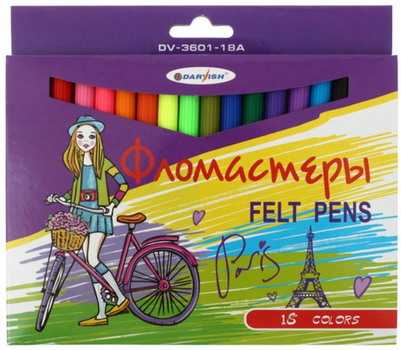 Фломастеры Darvish для девочек, 18 цветов, толщина линии 1-2 мм, вентилируемый колпачок
