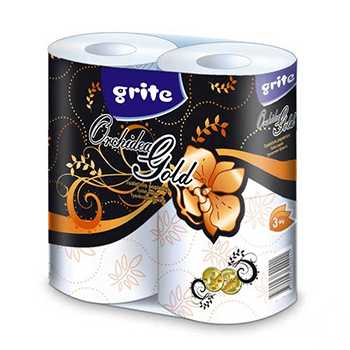 Бумага туалетная GRITE Gold Orchidea 3-слойная 4 рулона в упаковке