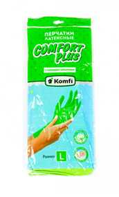 ​Перчатки хозяйственные латексные с хлопковым напылением Komfi Comfort Plus, размер L 