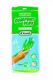 ​Перчатки хозяйственные латексные с хлопковым напылением Komfi Comfort Plus, размер M