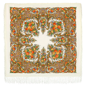 Платок шерстяной с шелковой бахромой Лира, вид 1, 125х125 см - Павловопосадская платочная мануфактура (Россия)