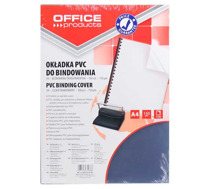 Обложка для перфобиндера Office Products А4 пластиковая (толщина=150 мкр), 100шт - OFFICE PRODUCTS