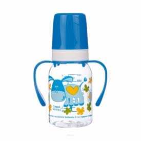 Бутылочка для кормления пластиковая с ручками и рисунком, 120 мл, Арт. 11/823 - Canpol babies