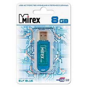 Флешка 8Гб, USB 2.0 Mirex Blue Elf синий - Mirex