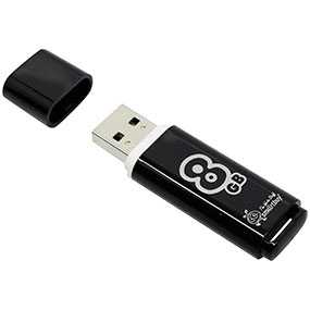 Флэш-накопитель USB Flash Drive SmartBuy Glossy 8 Гб, черный цвет - SMARTBUY
