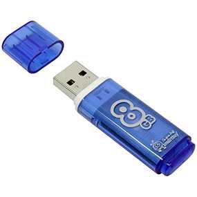 Флэш-накопитель USB Flash Drive SmartBuy Glossy 8 Гб, голубой цвет - SMARTBUY
