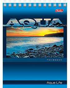 Блокнот А6 40 листов на гребне AQUA, обложка - мелованный картон с игрой 4D - Хатбер