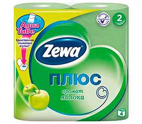 Бумага туалетная Zewa Плюс зеленая, аромат яблока, 4 рулона, двухслойная, из вторичного волокна - ЭсСиЭй Хайджин Продактс Раша
