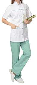 Костюм медицинский женский Лаура (блуза, брюки), арт.04050, цвет - белый с мятным