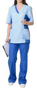 Костюм медицинский женский Ирина (блуза, брюки), арт.03004, цвет - светло-синий с голубым