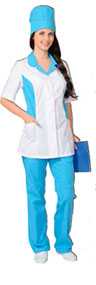 Костюм медицинский женский Флоренция (блуза, брюки, колпак), арт.08065, цвет - белый с голубым
