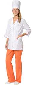 Костюм медицинский женский Жасмин (блуза, брюки, колпак), арт.08129, цвет - белый с оранжевым