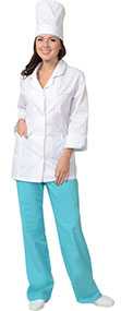Костюм медицинский женский Жасмин (блуза, брюки, колпак), арт.08137, цвет - белый со светло-бирюзовым