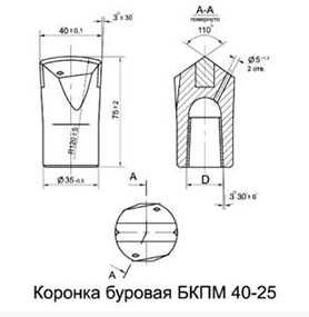 Коронка буровая БКПМ 40-25