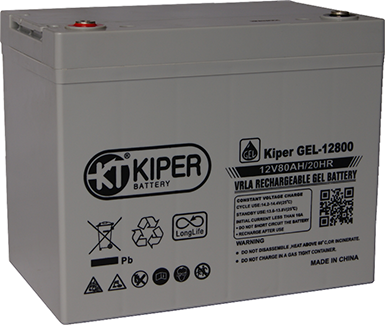 Аккумуляторная батарея Kiper GEL-12800 12V/80Ah 260x169x210(235) ДхШхВ - Kiper (Китай)