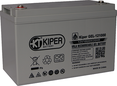 Аккумуляторная батарея Kiper GEL-121000 12V/100Ah 328x172x222(222) ДхШхВ - Kiper (Китай)