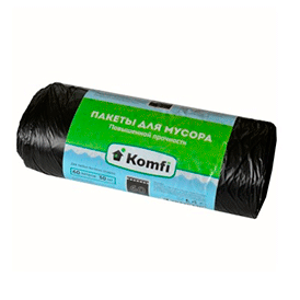 Пакет мусорный ПНД 60л повышенной прочности в рулонах Komfi\30штх50 упак
