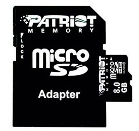 Карта памяти Patriot microSDHC (Class 10) 8 Гб + адаптер (PSF8GMCSDHC10)