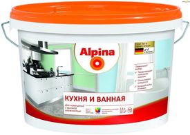 Краска Альпина Кухня и Ванная 2,5 л (3,6 кг) белая База 1 ВД-ВАЭ