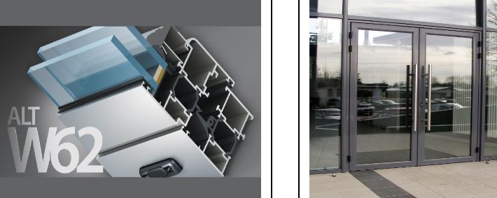 Блоки дверные наружные из алюминиевого профиля системы ALT W62
