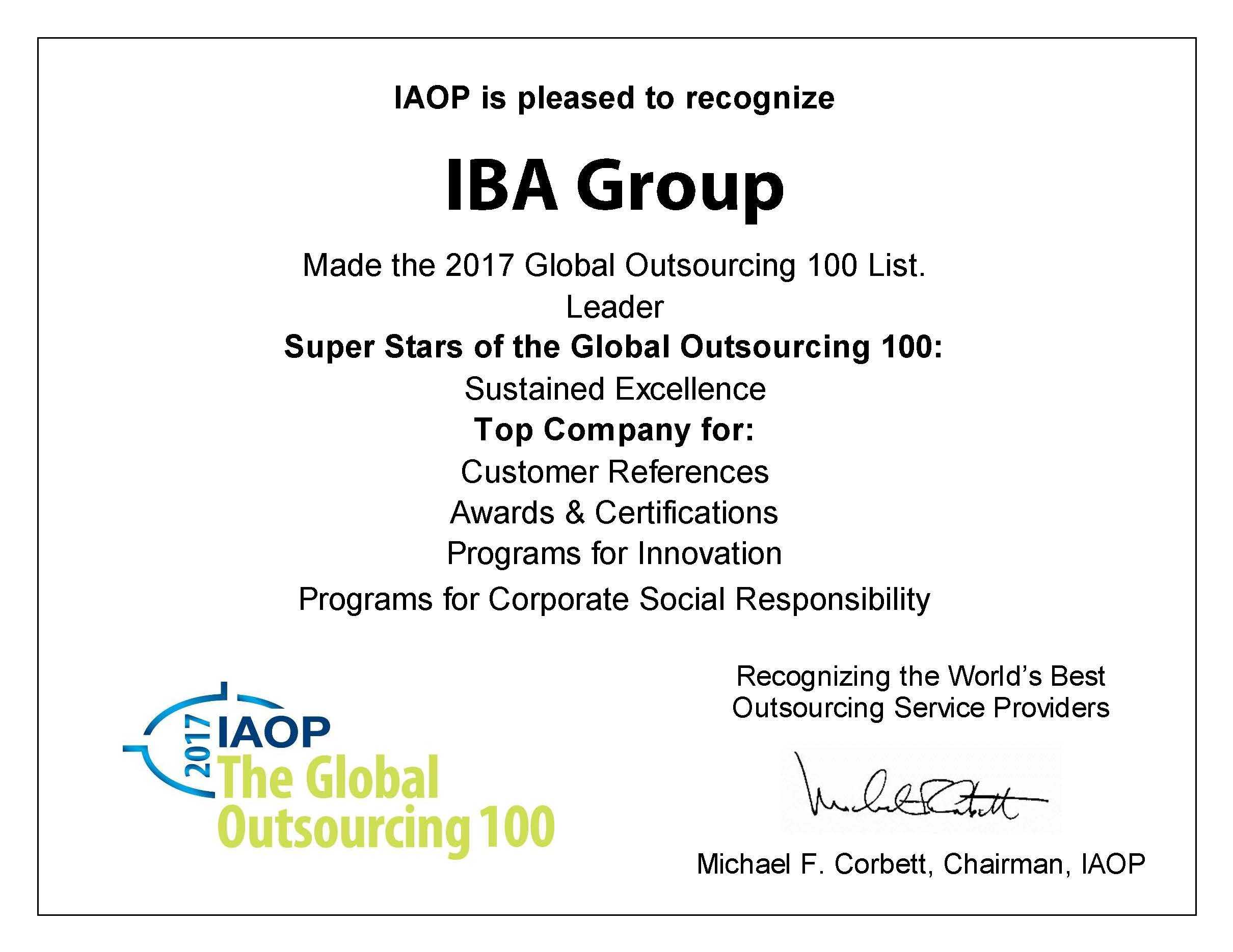 IBA Group — «суперзвезда» рейтинга «GlobalOutsourcing 100» и лучшая компания в четырех категориях